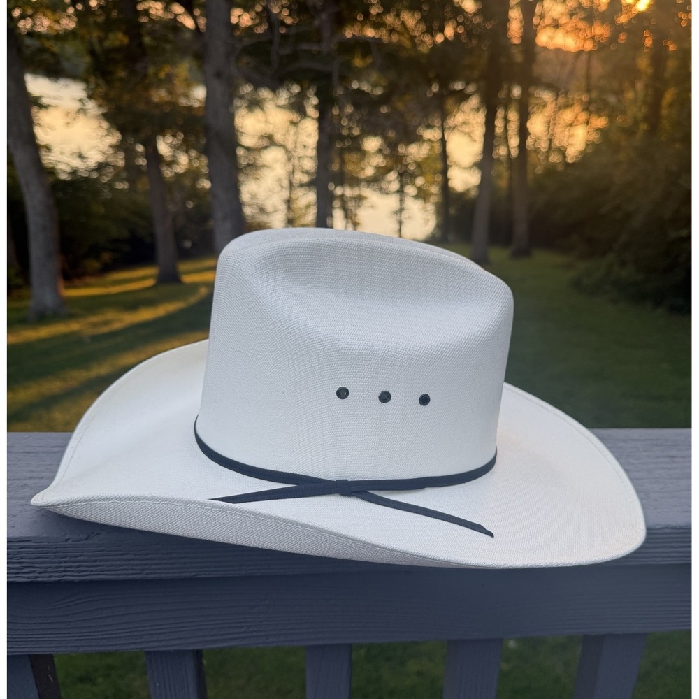 Vintage Cowboy Canvas White Western Cowboy Hat 7 3/8 USA Rodeo Ranch Wear USA
